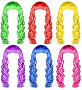 PLULON 6 Pieces Colorful Long Curly Wigs, Long Colorful Hair Wig Wavy Hair Wigs Curly Cosplay Cos...