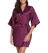 Vlazom Womens Kimono Robes Dressing Gown Satin Bathrobe Nightdress Short Style Bridal Robe
