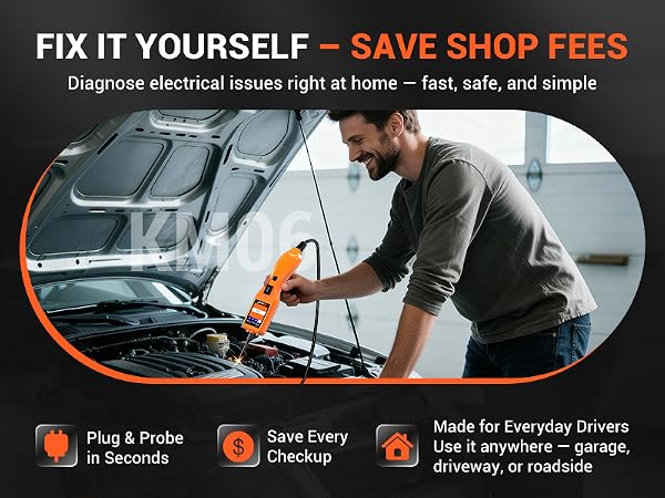 Automotive electrical troubleshooting tool for quick home diagnostics and DIY wiring fixes