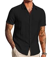 COOFANDY Men's Linen Shirts Short Sleeve Casual Button Down Shirts Beach Summer Wedding Tops