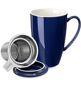 Sweese Tea Cup with Infuser and Lid: Microwave Safe Tea Mug with Handle - 15oz Ceramic Cup for Te...