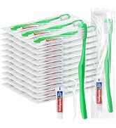 HAIFOTRVA Disposable Toothbrushes with Toothpaste and Floss,30Pcs Green Single Use Individually W...