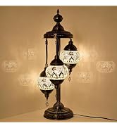GOGERS Turkish Mosaic Table Lamp, 3 Globe Style Decorative Lamp with Handmade Glass Shades, Vinta...