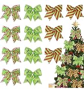 12Pcs Christmas Ornaments Bows Christmas Tree Decorations Red Green 6" Large Wreaths Bows for Gif...