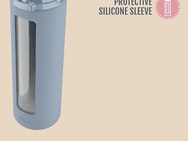 ello syndicate 20oz glass reusable water bottle with carry loop and silicone sleeve