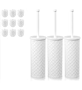 Toilet Bowl Brush and Holder Set 3 Pack with 6 Extra Brush Heads | Extra Long Handle with Splash ...