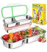 2Pack Stainless Steel Snack Containers for Kids Adults, Reusable Double Compartment Snackle Box C...