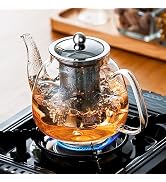 PARACITY Glass Teapot Stovetop 34 OZ, Borosilicate Clear Tea Kettle with Removable 18/8 Stainless...