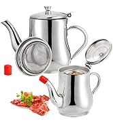 ZOOFOX 2 Pack Bacon Grease Container with Mesh Strainer, 32oz/ 24oz Stainless Steel Oil Storage P...