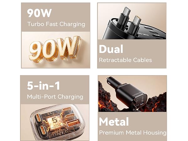 retractable car charger usb c
