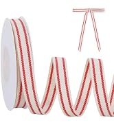 TONIFUL Red Striped Ribbon 3/8 Inch x 10 Yard Natural Cotton Ribbon for Gift Wrapping, Crafts Pro...