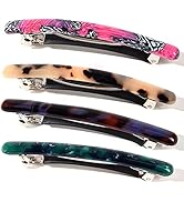 Fsmiling Small Hair Barrettes for Women, 4pcs Tortoise Acetate Automatic Clips for Thin Hair