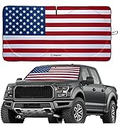American Flag Windshield Sun Shade, High-Resolution Car Sun Shield with Mirror Cut-Out for Automo...