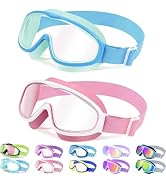 Vvinca Kids Goggles with Comfort Fabric Strap, Kids Swim Goggles Wide View Anti-Fog/UV No Leaking...