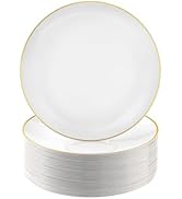 Bestluck 100PCS White and Gold Plastic Plates, 7.5inch Disposable Gold Dessert Salad Plates with ...