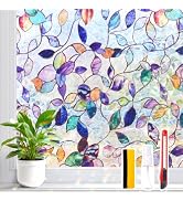 Azunel Window Privacy Film Stained Glass 17.5" x 78.7" Static Cling | Non-Adhesive Reusable Stick...
