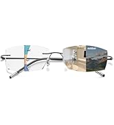 Myfeasy Frameless Progressive Multifocal Reading Glasses Diamond Cut Photochromic Sunglasses Tita...