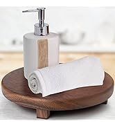 kulusion Walnut Wood Pedestal Stand, 9.06" Round Wood Riser for Kitchen Counter, Farmhouse Soap T...