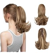 CJL HAIR Short Claw Clip Ponytail Extension Drawstring Curly Fake Faux Jaw Balayage Hairpiece Hai...