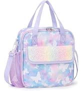 Bunnychill Butterfly Pattern Kids Lunch Bag with Adjustable Shoulder Strap Keeps Food Hot or Cold...