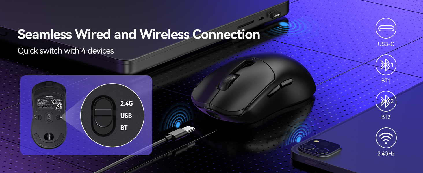 Seamless Wired and Wireless Connection Quick switch with 4 devices