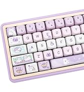 COOMICKEY PBT Keycaps, MOA Profile Keycaps 132 Keys Dye Sublimation Purple Cute Cat Customized Ke...