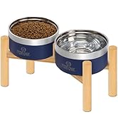 UPSKY Elevated Dog Bowls, Stainless Steel Anti-Spill Pet Bowl Set with Wooden Stand, Double Raise...