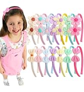 XIMA 14Pieces Headbands with Bows and Flowers, Pastel Colors Satin Covered Head Bands,Hair Access...