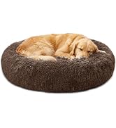 JOLLYVOGUE Fluffy Calming Dog Bed, 45 Inch Large Donut Pet Bed, Coffee | Calming Donut Shape, Rem...