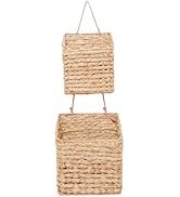 2-Tier Wall Hanging Wicker Water Hyacinth storage baskets Set,Woven Rustic Natural Farmhouse Door...