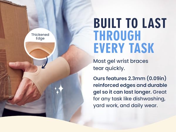 man lifting box wearing tendonitis wrist brace with reinforced edges for carpal tunnel support