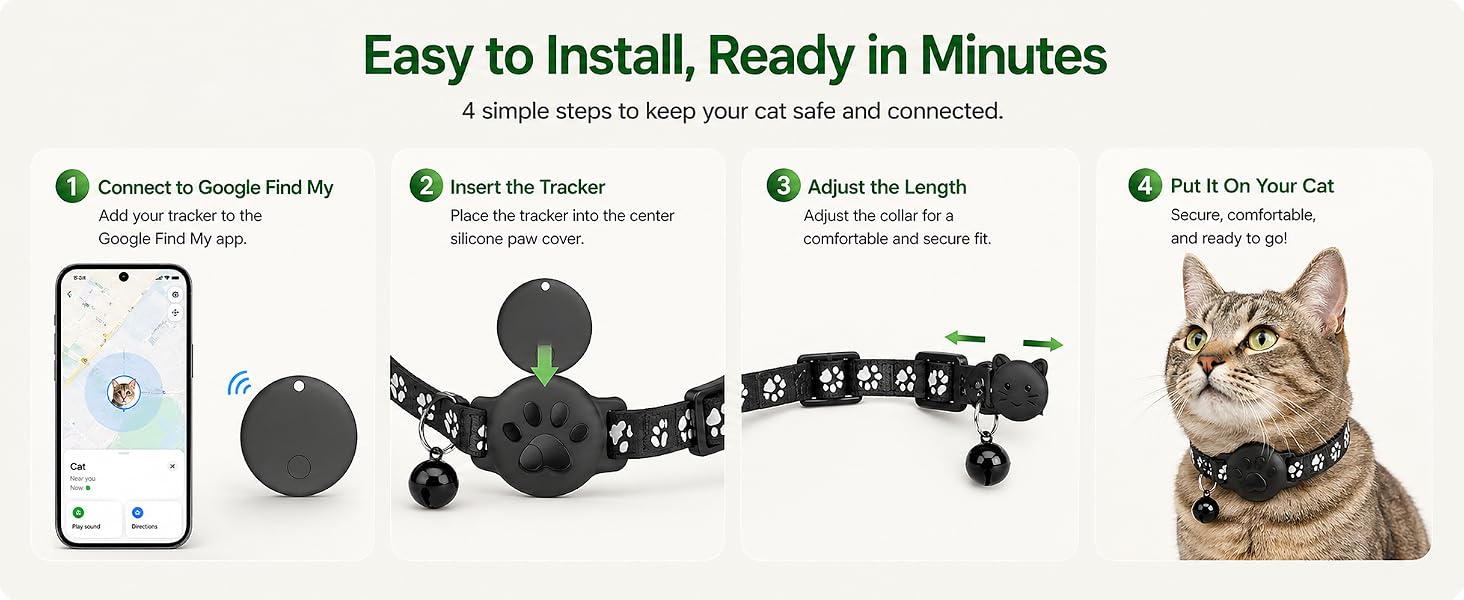 Pet Tracker,GPS Collar for Cats (Android Only) Smart tag