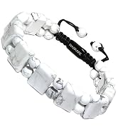 Protection Crystal Mens Flat Bead Bracelet, HASKARE Natural Stone Bracelets Genuine Howlite Beads...