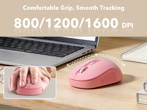 Ergonomic mouse with 800/1200/1600 DPI for smooth, accurate tracking and comfortable control.