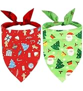 Christmas Dog Bandanas, 2 Pack Classic Plaid Triangle Pet Scarf with Santa and Snowman Print, Hol...