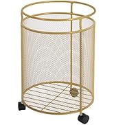 Peakor Laundry Basket with Wheels, Gold Mesh Rolling Round Laundry Hamper Cart with Brakes, 55 LB...