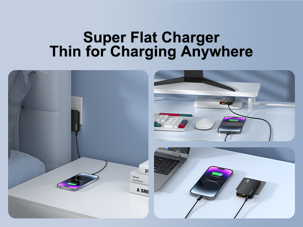 Flat USB charger, thin for anywhere