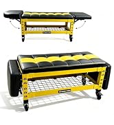 Rolling Garage Stool Bench 4-in-1 Folding Work Seat with Removable Creeper Pad & 2-Tier Storage, ...