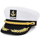 Vectronix Captain Hat White Adult Yacht Sailor Hat with Adjustable Snapback for Women Men, Boat S...