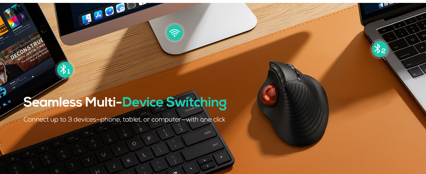 Nulea Wireless Ergonomic Vertical Trackball Mouse Thumb Control