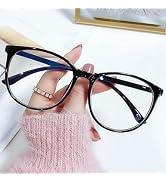 Tustao Blue Black Plastic Light Glasses for Women, Blue Light Glasses, Light Blocking Glasses, Co...