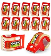 Packing Tape with Dispenser, Keebor 12 Rolls Clear Packaging Tape for Moving Boxes Shipping, Quie...