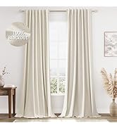 Guken Beige Cream Linen Blackout Curtains 84 Inch Length 2 Panels Set for Living Room Bedroom Bac...