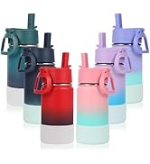 Volhoply 14oz Water Bottle with Straw Lid and Silicone Boot Bulk 6 Pack,Stainless Steel Insulated...