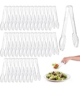 Mwellewm 40 Pc Serving Tongs 9 Inch Bulk Reusable or Disposable Plastic Tongs Heavy Duty Hard Pla...