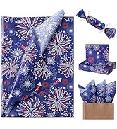LeZakaa 25 Sheets Independence Day Tissue Paper – Fireworks Red White Blue Gift Wrapping Tissue, ...