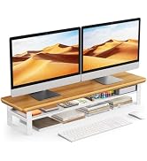 NestNeat Dual Monitor Stand, 35.4 Inch Monitor Stand Riser for 2 Monitors, 2 Tiers Wood Desk Shel...