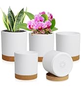 WSMKSZ 5 Pack Cylindrical Flower Pots with 7/6.5/6/5/4 inch, Modern Small Plastic Plant Pots with...