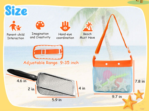 mesh beach bag and shovel