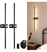 ONEWISH Battery Operated Wall Sconces Set of Two, Rechargeable Wall Lights with Remote and Touch ...